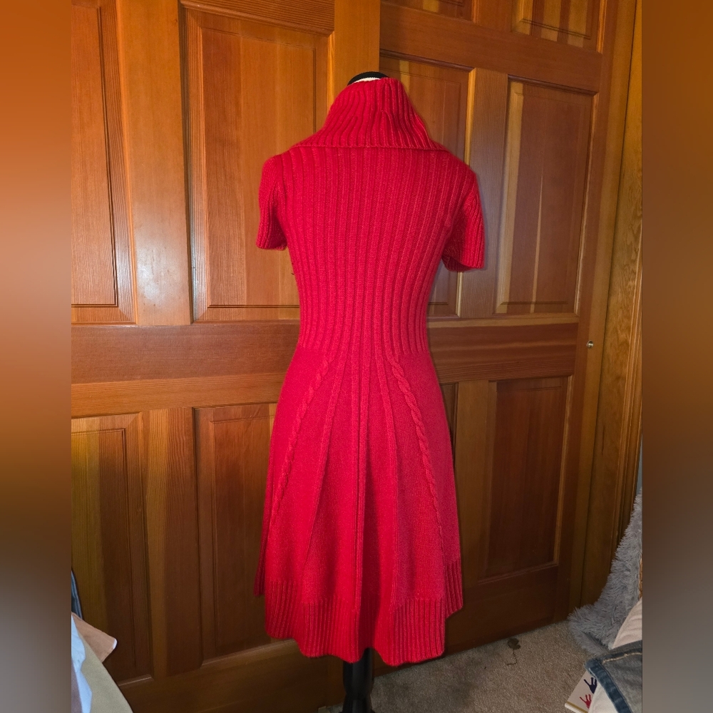 Eliza J Red sweater dress fit and flare Midi cowl neck size M - Picture 4 of 9